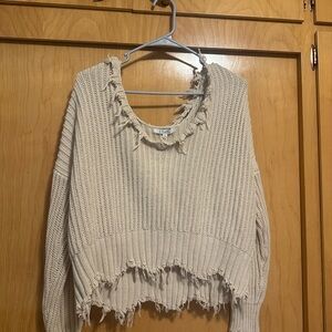 Frayed Cream Sweater